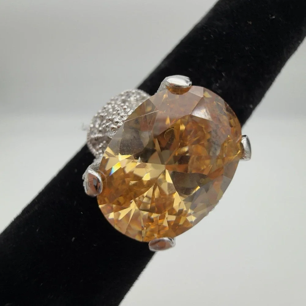 VTG‎ ESPO Champagne CZ Ring 925 Sterling Silver Statement Size 9 QVC